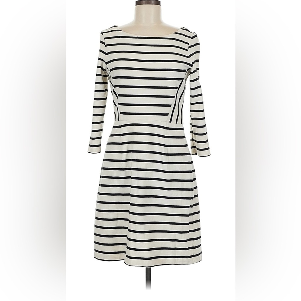 GAP Black & White Striped Long-Sleeve Fit-and-Flare Dress